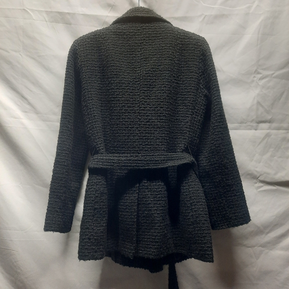 Calvin Klein Black Boucle Wool Blend nubby single breasted belted dress coat 6 - Picture 3 of 6